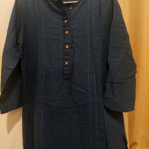 Blue Kurti With Golden Buttons