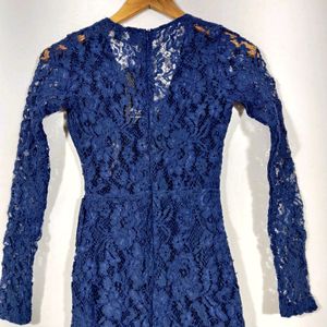 DIWALI SALE🎉Navy Deep Neck Lace Dress