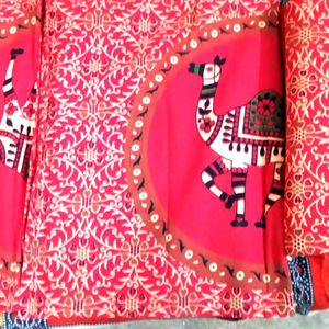 Bombay Hyies Cotton Fabric Red Designed Bed Sheet