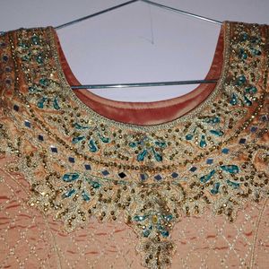 Gold embroidery Anarkali set with pant & Dupatta