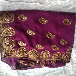 Party Wear Violet Colour Georgette Saree New With Blouse Material Attached