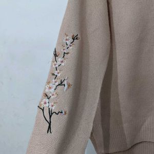 Flower Detailing In Sleeves Sweater