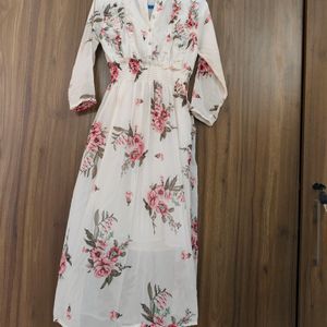 Off White And Pink Floral Maxi Dress