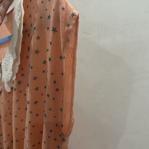 Peach Star Print Dress With Collar