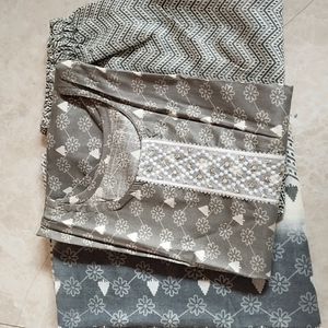 Cotton Kurti Dupatta & Pajama