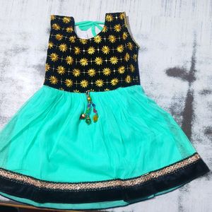 Green Colour Baby Girl Dresses With Bottom Wear