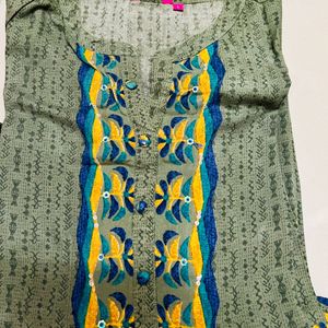 Printed Olive Long Kurti