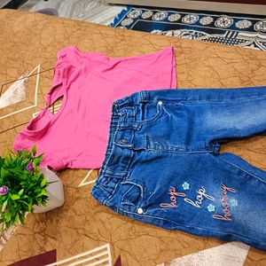 Jeans With Top For Babygirl Size 9-12