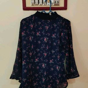 Printed Frill Nevy Blue Color Top