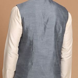 Elegant Grey Mirror Work Nehru Jacket- Size M=42