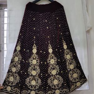 Lehenga Choli Dupatta Set - Maroon Velvet