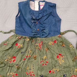 Denim Floral Printed Frock