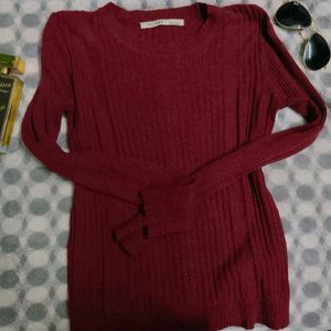 Fitted Maroon Ribbed Winter TOP