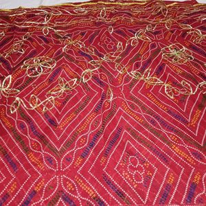 Hand Work Red Saree Karvachauth Special