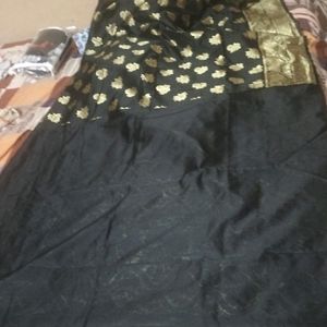 Black Banarsi Silk Saree With Stiched Blouse