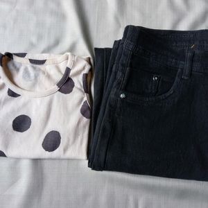 Black/White Top And Straight Fit Jeans