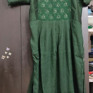 Dark Olive Green Two Tone Fabric Kurti