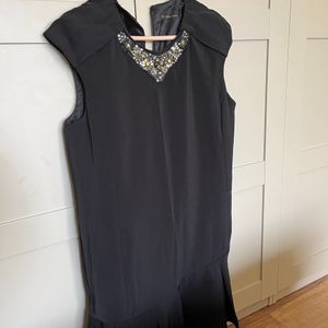 Zara Black Shift Dress With Embellishments