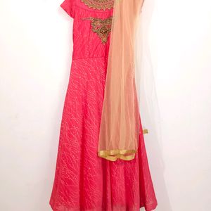 Coral Pink Ethnic Gown With Duppatta