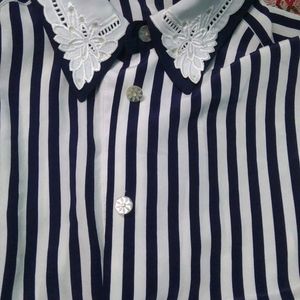 Stylish White And Blue Strips Shirt