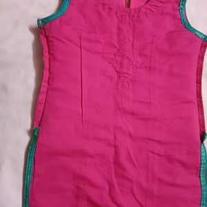 Pink Silk Kurta With Border Work For Girls