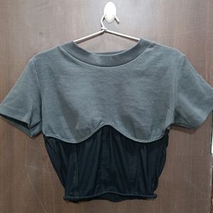 Grey Half Mesh Crop Top