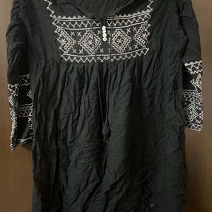 Black Short Kurtha With Back Design Embroidery