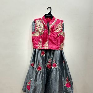 Lehenga In Grey, pink