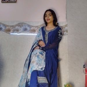 Blue Suit With Palazzo And Dupatta