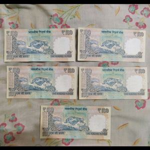 Five Pieces Old 100 Rupee Notes