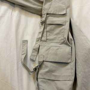 ZARA Grey Nylon Cargo Pants With Side Pockets