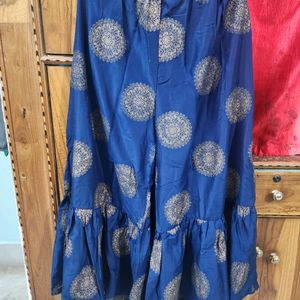 Cold Shoulder Navy Blue Kurta Sharara Set