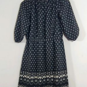 Women's Black Print Polyester Dress |