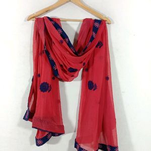 Red & Blue Cotton Dress Material