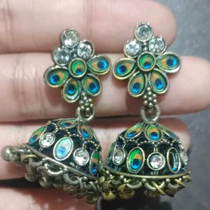 Peacock Earrings With White Stones