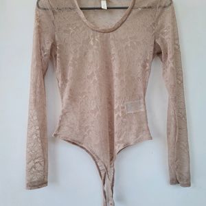 H&M Greige mesh Bodysuit/Small