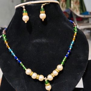 Multi Color Glass Moti,Pearl Necklace