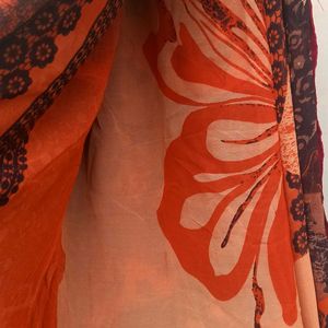 Abstract print Orange Saree