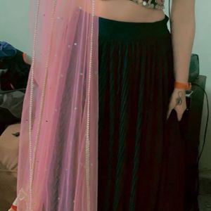 Women Green Color Lehanga Party Wear Choli Wit