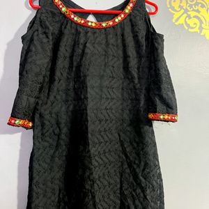 Black Cotton Suit With Chickenkari Thread Work