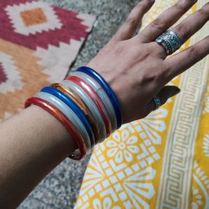 Set Of 8 Colorful Glass Bangles