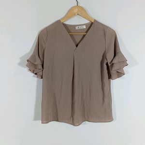 Brown Plain Casual Top (Women)