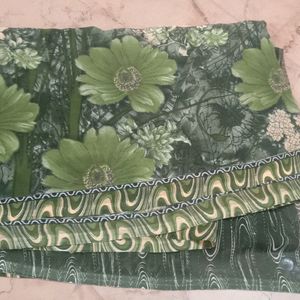 Brand New Bottle Green Saree With Blouse