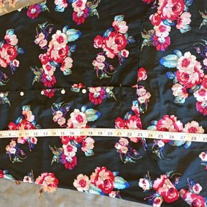 Black Printed High Low Top, Buttons In Front