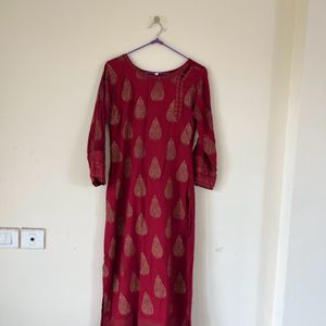 Maroon Printed Kurta