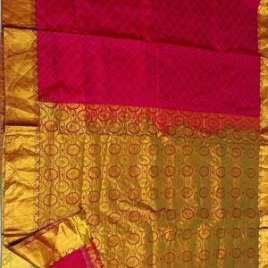 Maroon And Peacock Blue Patli Pallu Saree