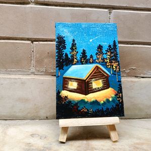 Mini Winter Landscape Painting With Stand