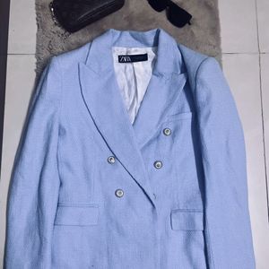 Zara Double Breasted Blazer In Tweed