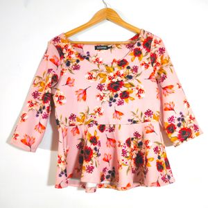 Peach With Floral Printed Tops (Women's)