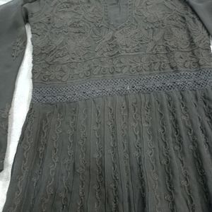 Chickankari Anarkali Kurti With Inner And Dupatta